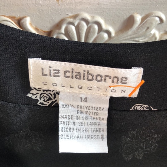 Liz Claiborne Collection vintage black pleated dress with rose print 14 - Picture 4 of 6